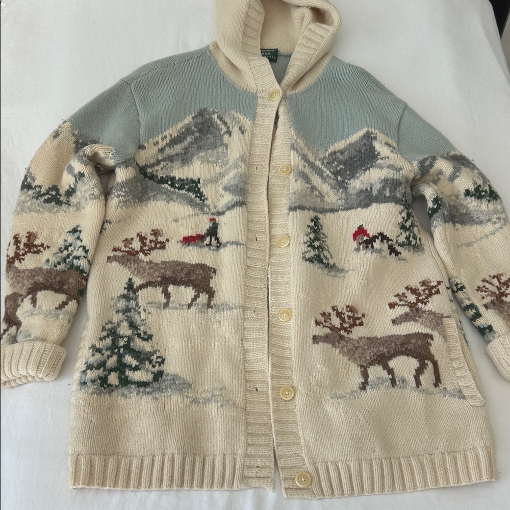 RLL Hand Knit Lambswool Sweater with Winter Deer motif M Stunning ++